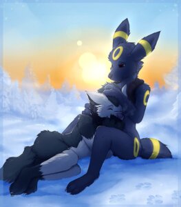 Rating: Safe Score: 0 Tags: 2013 ambiguous_gender anthro anthrofied blackfury cuddling duo e621 eeveelution eyes_closed generation_2_pokemon generation_3_pokemon hi_res mammal mightyena nintendo nude outside pokemon pokemon_(species) pokemorph sky snow tail umbreon winter User: bunchy7s