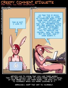 Rating: Questionable Score: 0 Tags: anthro chair clothing comic comment commentary computer creepy e621 ear_piercing electronics english_text fabinella female food fruit fur furniture hair humor lady_snakebite lagomorph laptop leporid mammal nude office_chair pear piercing pink_body pink_fur plant profanity rabbit red_eyes red_hair shirt solo text tissue topwear User: bunchy7s