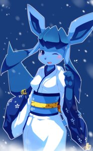 Rating: Safe Score: 0 Tags: 2013 5_fingers anthro asian_clothing biped blue_background blue_eyes blue_nose blush breasts chilon clothing e621 east_asian_clothing eeveelution eyebrows female fingers generation_4_pokemon glaceon hi_res japanese_clothing kemono kimono looking_at_viewer nintendo one_eye_closed open_mouth pokemon pokemon_(species) pokemorph simple_background solo standing tongue User: bunchy7s