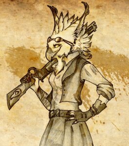 Rating: Safe Score: 0 Tags: 2013 abstract_background anthro avian beak blajn bottomwear clothing e621 eyewear female gloves goggles gryphon gun handwear jacket looking_back monochrome mythological_avian mythological_creature mythology ranged_weapon sepia shotgun simple_background skirt smile solo topwear weapon User: bunchy7s