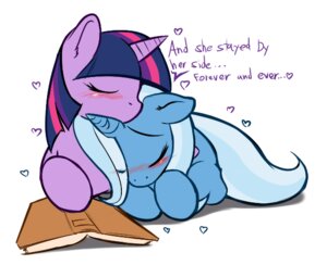 Rating: Safe Score: 0 Tags: 0r0ch1 2011 blue_body blue_fur blush book cuddling dialogue duo e621 english_text equid equine eyes_closed female female/female feral friendship_is_magic fur hair hasbro heart_symbol horn mammal multicolored_hair my_little_pony mythological_creature mythological_equine mythology purple_body purple_fur purple_hair quadruped romantic romantic_couple simple_background tail text trixie_(mlp) twilight_sparkle_(mlp) two_tone_hair unicorn white_background User: bunchy7s