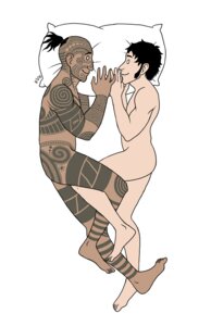 Rating: Questionable Score: 0 Tags: canon canon_couple canonical_scene cuddling dark-skinned_male dark_skin gay interracial ishmael literature male moby_dick polynesian public_domain queequeg rule34 simple_background smiling_at_partner tagme tattoo tattoos wholesome yaoi User: bunchy7s