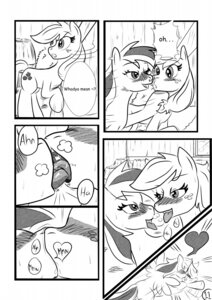Rating: Questionable Score: 0 Tags: 2012 applejack_(mlp) barn black_and_white comic cutie_mark dialogue duo e621 earth_pony english_text equid equine feathered_wings feathers female female/female feral freckles french_kissing friendship_is_magic hasbro hay hi_res horse kiss_on_lips kissing mammal monochrome my_little_pony mythological_creature mythological_equine mythology open_mouth pegasus pony rainbow_dash_(mlp) rhk simple_background tail text white_background wing_boner wings User: bunchy7s