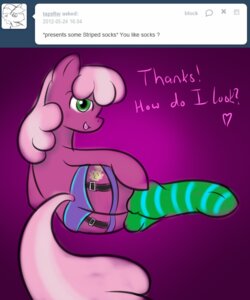 Rating: Questionable Score: 0 Tags: 2012 5:6 butt cheerilee_(mlp) clothing cutie_mark e621 earth_pony english_text equid equine female feral friendship_is_magic hair hasbro hi_res horse legwear long_hair looking_back mammal my_little_pony open_mouth panties pink_hair pixelarrow pony solo stockings tail text tongue tumblr underwear User: bunchy7s