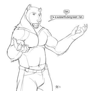 Rating: Questionable Score: 0 Tags: 1:1 anthro bear belt biceps biped bottomwear claws clothed clothing e621 fur hi_res male mammal monochrome muscular muscular_anthro muscular_male nipples pants pecs plantigrade pose rrowdybeast sketch solo standing topless User: bunchy7s