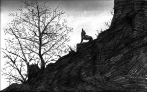 Rating: Safe Score: 0 Tags: ambiguous_gender black_and_white canid canine canis cloud danceswithwolves e621 feral full-length_portrait graphite_(artwork) howl mammal monochrome mountain outside plant portrait quadruped side_view silhouette sky solo standing traditional_media_(artwork) tree unknown_artist wolf User: bunchy7s