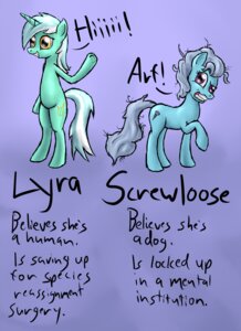 Rating: Safe Score: 0 Tags: 2012 arrkhal duo e621 earth_pony english_text equid equine female feral friendship_is_magic grey_hair hair hasbro horn horse lyra_heartstrings_(mlp) mammal multicolored_hair my_little_pony mythological_creature mythological_equine mythology otherkin pony purple_eyes quadruped screw_loose_(mlp) tail text two_tone_hair unicorn yellow_eyes User: bunchy7s