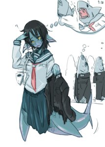 Rating: Questionable Score: 0 Tags: anthro aquatic asian_clothing bone clothing death digital_media_(artwork) e621 east_asian_clothing female female_pred fish fishbone group hard_vore humor japanese_clothing japanese_school_uniform merfolk school_uniform serafuku shark simple_background solo_focus split_form swimming uniform vore what white_background ze User: bunchy7s