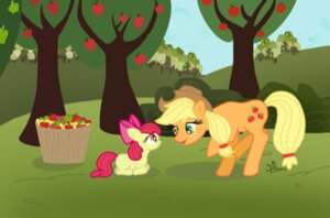 Rating: Safe Score: 0 Tags: 2011 apple apple_bloom_(mlp) applejack_(mlp) basket bronycafe cel_shading clothing container cutie_mark day detailed_background duo e621 earth_pony equid equine eye_contact female feral food friendship_is_magic fruit fur grass green_eyes hasbro hat headgear headwear horse looking_at_another mammal my_little_pony nude orange_body orange_fur outside plant pony quadruped shaded sibling_(lore) side_view sister_(lore) sisters_(lore) smile tail toony tree wood young young_feral User: bunchy7s