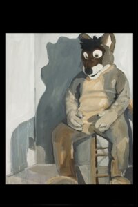 Rating: Safe Score: 0 Tags: 2:3 absurd_res anthro black_border border canid canine canis cast_shadow clothing costume dingo e621 fursuit hi_res jay_van_buren male mammal painting_(artwork) shadow sitting solo traditional_media_(artwork) unavailable_at_source User: bunchy7s
