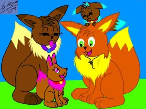 Rating: Safe Score: 0 Tags: 2009 4:3 blue_hair brown_hair canid canine dipstick_tail e621 eevee female feral generation_1_pokemon green_eyes group hair male mammal markings marquis2007 marquis_the_eevee nintendo orange_hair pokemon pokemon_(species) tail tail_markings User: bunchy7s