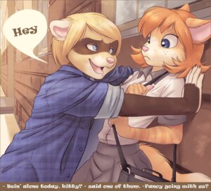 Rating: Safe Score: 0 Tags: 2013 adolescent anthro bag blonde_hair blue_eyes bottomwear brown_body brown_fur building claws clothed clothing comic dialogue digital_media_(artwork) domestic_cat domestic_ferret duo e621 english_text felid feline felis female fur hair hi_res house iskra male mammal marcel_the_ferret mustelid musteline neo-classical_architecture orange_body orange_fur orange_hair outside pink_nose pleated_skirt question_mark shaded shirt short_hair skirt standing stripes tail text topwear true_musteline urban vera_(iskra) weasel yellow_body yellow_fur young User: bunchy7s