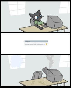 Rating: Safe Score: 0 Tags: >:( angry anthro blue_eyes chair clothing computer computer_keyboard darkdoomer domestic_cat e621 electronics english_text felid feline felis furniture greenreaper hi_res inside internet male mammal miw_(darkdoomer) monitor office_chair solo table text User: bunchy7s