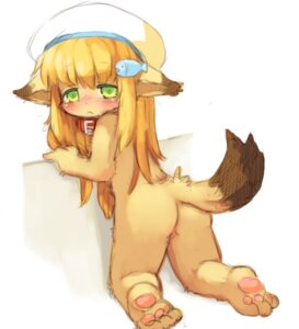 Rating: Questionable Score: 0 Tags: 3_toes 4_fingers accessory anthro barefoot biped blush bodily_fluids brown_body brown_fur butt canid canine canis clothing collar dipstick_ears dipstick_tail domestic_dog e621 ear_markings feet female fingers fur green_eyes hair_accessory hat headgear headwear kishibe kneeling looking_at_viewer looking_back mammal markings mostly_nude multicolored_ears multicolored_tail rear_view simple_background sketch solo tail tail_markings tan_body tan_fur tears toes white_background young young_anthro young_female User: bunchy7s