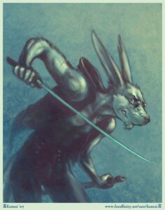 Rating: Questionable Score: 0 Tags: 2007 beard clothing e621 eyewear facial_hair glasses grin kamui_(artist) kangaroo macropod male mammal marsupial melee_weapon simple_background smile solo sword teeth weapon User: bunchy7s
