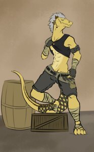 Rating: Questionable Score: 0 Tags: abs anthro athletic bandage barefoot belt biceps biped bottomwear clothed clothing clothing_lift covertcanine crocodile crocodilian e621 fantasy feet foot_wraps gloves green_eyes grey_hair grin hair handwear hi_res horn knife male muscular muscular_anthro partially_clothed pecs pose raised_leg reptile rogue ryxer scales scalie shirt shirt_lift shorts smile solo standing step_pose tank_top teasing topwear undressing weapon wraps yellow_body yellow_skin User: bunchy7s