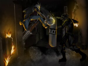 Rating: Safe Score: 0 Tags: anthro canid canine canis digital_media_(artwork) digital_painting_(artwork) duo e621 fire gun male mammal marlfox mortalfate painting_(artwork) ranged_weapon riot_shield shield shotgun vesnic_marlfox violence weapon wolf User: bunchy7s