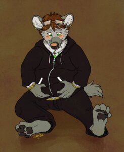 Rating: Safe Score: 0 Tags: anthro belly biped black_bottomwear black_clothing black_topwear blush bottomwear clothing clothing_cord digitigrade drawstring drawstring_topwear e621 ear_piercing eyewear fur glasses green_eyes grey_body grey_fur hike_(character) hoodie hyena jewelry male mammal necklace overweight overweight_anthro overweight_male piercing samyena simple_background sitting solo spotted_hyena tail topwear User: bunchy7s