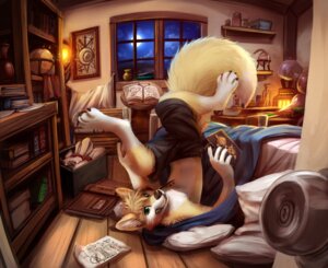 Rating: Safe Score: 0 Tags: 2014 anthro auran book canid canine clothed clothing detailed_background digital_media_(artwork) digital_painting_(artwork) e621 feet fox fur green_eyes inside male mammal painting_(artwork) solo thanshuhai topless window User: bunchy7s
