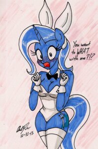 Rating: Safe Score: 0 Tags: 2013 anthro anthrofied biped blue_hair blush bow_(feature) bow_tie breasts bunny_costume cleavage clothed clothing costume cutie_mark dialogue e621 english_text equid equine fake_ears fake_rabbit_ears female friendship_is_magic gloves hair handwear hasbro hi_res horn legwear looking_at_viewer mammal multicolored_hair my_little_pony mythological_creature mythological_equine mythology newyorkx3 purple_eyes scared solo standing stockings text trixie_(mlp) two_tone_hair unicorn white_hair User: bunchy7s