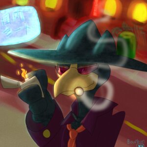 Rating: Safe Score: 0 Tags: 1:1 avian beak bird bourbon_(artist) cigar clothing e621 generation_2_pokemon hat headgear headwear hi_res japanese_text lighter male murkrow nintendo pimp pokemon pokemon_(species) red_eyes smoke smoking solo text translation_request User: bunchy7s