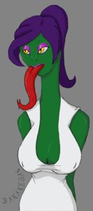 Rating: Safe Score: 0 Tags: anthro bananesan breasts cleavage clothed clothing dress e621 female forked_tongue grey_background hair hi_res long_tongue non-mammal_breasts pupils purple_hair reptile scalie simple_background slit_pupils snake solo tongue tongue_out white_clothing white_dress yellow_eyes User: bunchy7s