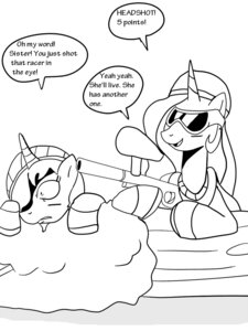 Rating: Safe Score: 0 Tags: black_and_white clothing cloud duo e621 equid equine eyewear female feral friendship_is_magic goggles hasbro hat headgear headwear horn mammal monochrome my_little_pony mythological_creature mythological_equine mythology paintball_gun princess princess_celestia_(mlp) princess_luna_(mlp) royalty simple_background unicorn unknown_artist white_background User: bunchy7s