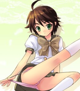 Rating: Questionable Score: 0 Tags: 1girls ahoge bow brown_hair female flat_chest footwear green_eyes haruyama kneehighs leg_up miniskirt ogata_matake outstretched_leg panties panty_pull pantyshot purple_panties rule34 school_uniform seifuku serafuku shakugan_no_shana short_hair skirt socks solo striped striped_panties underwear upskirt white_kneehighs white_legwear User: bunchy7s