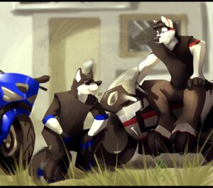 Rating: Safe Score: 0 Tags: anthro biker black_nose blue_body blue_fur canid canine canis claws domestic_dog duo e621 eyewear fur grass husky male mammal motorcycle no_swift nordic_sled_dog plant purple_eyes red_body red_fur smile spitz sport sports_bike sunglasses tail vehicle white_body white_fur User: bunchy7s