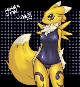 Rating: Safe Score: 0 Tags: 2007 anthro bandai_namco black_sclera canid canine chest_tuft clothed clothing digimon digimon_(species) dotted_background double_tomoe e621 female fur mammal one-piece_swimsuit pattern_background renamon school_swimsuit simple_background solo swimwear tail tomoe_(symbol) tuft visark white_body white_fur y2k_(graphic_design) yellow_body yellow_fur User: bunchy7s