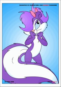 Rating: Safe Score: 0 Tags: 2000 4_fingers accessory andybunny anthro bad_metadata biped black_eyes blue_sclera bow_(feature) bow_accessory bow_ribbon countershading e621 english_text eyelashes female fifi_la_fume fingers fluffy fluffy_tail front_view fur hair hair_accessory hair_bow hair_ribbon looking_up mammal mephitid missing_sample nude pink_nose purple_body purple_fur purple_hair ribbons skunk smile solo standing striped_skunk tail text tiny_toon_adventures toony warner_brothers white_body white_fur User: bunchy7s