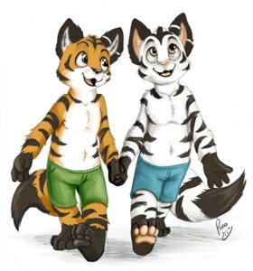 Rating: Safe Score: 0 Tags: 2012 4_toes amber_eyes anthro barefoot black_pawpads canid canine clothed clothing duo e621 feet felid fox grey_eyes hybrid kory_cooper male mammal pandapaco pantherine pawpads paws pink_pawpads plantigrade sibling_(lore) soles tail tiger toes topless zeke_cooper User: bunchy7s