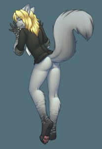 Rating: Questionable Score: 0 Tags: anthro blonde_hair bottomless butt clothed clothing digital_media_(artwork) e621 hair lockworkorange male mammal pawpads paws shaded simple_background solo tail User: bunchy7s