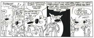 Rating: Questionable Score: 0 Tags: anthro black_and_white brokowski comic dialogue e621 english_text kangaroo macropod male mammal marsupial monochrome snarky text traditional_media_(artwork) User: bunchy7s