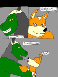 Rating: Questionable Score: 0 Tags: alternating_focus anthro base_two_layout blockage_(layout) canid canine comic compression_artifacts dialogue digital_media_(artwork) dinosaur duo e621 english_text fox fox_mccloud general_scales grandfathered_content horizontal_blockage lust_penis male male/male mammal microsoft_paint_(artwork) multiple_scenes nintendo prehistoric_species raver_roo reptile scalie sharpclaw_(star_fox) star_fox text three_frame_image two_row_layout User: bunchy7s
