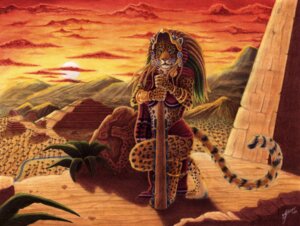 Rating: Safe Score: 0 Tags: 2013 anklet anthro aztec bottomwear bracelet brooch building clasp clothed clothing cloud club_(weapon) crouching e621 feathers felid female fur green_body green_eyes green_feathers headdress hill holding_macuahuitl holding_melee_weapon holding_object holding_weapon jaguar jewelry loincloth looking_at_viewer macuahuitl mammal markings melee_weapon mesoamerican_architecture orange_sky outside pantherine plant pyramid rock shadow signature simul skimpy sky solo spots spotted_body spotted_fur sunset tree tribal weapon yellow_body yellow_fur User: bunchy7s