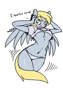 Rating: Questionable Score: 0 Tags: 2012 anthro anthrofied avante92 biped blonde_hair breasts clothing derp_eyes derpy_hooves_(mlp) dialogue e621 electronics english_text equid equine feathered_wings feathers female friendship_is_magic grey_body grey_feathers hair hasbro headphones hi_res mammal my_little_pony mythological_creature mythological_equine mythology navel panties pegasus shirt simple_background solo standing tail text topwear underwear white_background wings yellow_eyes User: bunchy7s