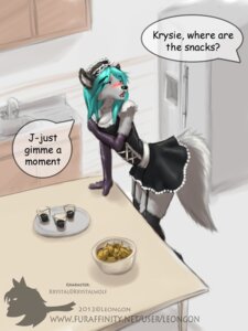 Rating: Safe Score: 0 Tags: 2012 3:4 anthro beverage breasts canid canine canis cleavage clothed clothing detailed_background e621 english_text female food in_heat inside kitchen krystal_hunt leongon maid_uniform mammal offscreen_character snack solo tail text uniform wolf User: bunchy7s