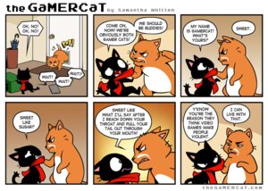 Rating: Safe Score: 0 Tags: angry box claws clothing clothing_pull comic container dialogue domestic_cat door duo e621 english_text felid feline felis fur gamercat_(character) grid_layout hair intimidation male mammal open_mouth orange_body orange_fur samantha_whitten scarf scarf_pull six_frame_image slightly_chubby speech_bubble sweet_(the_gamercat) teeth text the_gamercat threatening tongue url User: bunchy7s