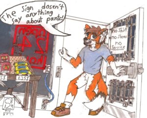 Rating: Explicit Score: 0 Tags: anthro bottomless canine cb129 door fox furry legal_loophole male nude rule34 sign spelling_error store User: bunchy7s