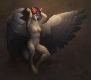 Rating: Questionable Score: 0 Tags: 2013 4_toes accessory anthro biped breasts canid canine canis digital_media_(artwork) digital_painting_(artwork) digitigrade e621 feathered_wings feathers feet female flower flower_in_hair hair hair_accessory hanmonster hindpaw mammal nipples nude painting_(artwork) paws plant sitting solo tail tala_(suntattoowolf) toes wings wolf User: bunchy7s