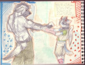 Rating: Safe Score: 0 Tags: 2006 anthro archived_source back_wings belt black_belt bottomwear canid canine canis chaps clothed clothed_anthro clothing collar domestic_cat duo e621 eyebrows feathered_wings feathers felid feline felis fingerless_gloves glamfur gloves green_bottomwear green_clothing green_pants grey_body handwear handwritten_text horn humanoid_hands larger_male lyrics male male_anthro mammal mouth_closed muscular muscular_male muse_(band) n_(artist) no_eyelashes pants pink_clothing pink_fingerless_gloves pink_gloves pink_handwear red_eyes red_horn simple_background size_difference smaller_male snout tail text topless topless_male traditional_media_(artwork) wings wolf User: bunchy7s