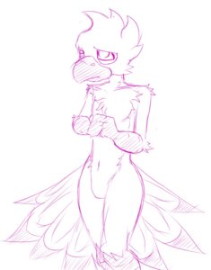 Rating: Safe Score: 0 Tags: ambiguous_gender anthro avian beak big_eyes bird blush cardinal_(bird) e621 featureless_crotch hi_res joykill karman looking_up male monochrome nude oscine passerine simple_background sketch solo white_background wide_hips young young_anthro User: bunchy7s