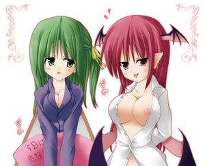 Rating: Questionable Score: 0 Tags: blush breasts cleavage cute_fang daiyousei demon erect_nipples female female_only green_eyes green_hair hair_ribbon head_wings koakuma large_breasts long_hair multiple_females multiple_girls naughty_face nipple_slip nipples open_clothes open_shirt pajamas pillow pointy_ears red_eyes red_hair ribbon rule34 shirt side_ponytail succubus the_embodiment_of_scarlet_devil tongue touhou uhyo_(uhyoahya) uhyoahya white_shirt wings User: bunchy7s