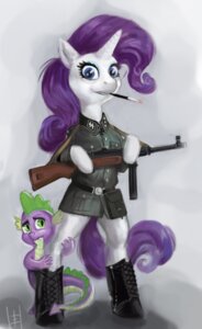 Rating: Safe Score: 0 Tags: anthro blue_eyes boots cigarette cigarette_holder clothing dragon duo e621 equid equine female feral footwear friendship_is_magic full-length_portrait grey_background gun hair hasbro heretic14 hi_res horn looking_at_viewer male mammal my_little_pony mythological_creature mythological_equine mythological_scalie mythology nazi portrait purple_hair ranged_weapon rarity_(mlp) scalie shadow sharp_teeth shoes signature simple_background smoking source_request spike_(mlp) submachine_gun tail teeth unicorn uniform weapon User: bunchy7s
