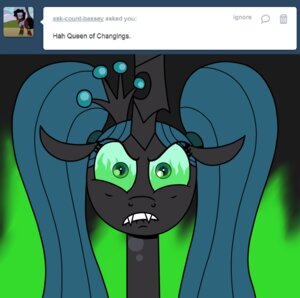 Rating: Safe Score: 0 Tags: 2013 arthropod changeling_(mlp) clothing crinklebottomchrysalis dialogue e621 english_text eyes_closed fangs female feral fire friendship_is_magic frown green_eyes green_hair hair hasbro headshot_portrait hi_res horn my_little_pony pigtails portrait queen_chrysalis_(mlp) simple_background solo source_request teeth text tumblr User: bunchy7s