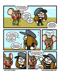 Rating: Safe Score: 0 Tags: 2013 ambiguous_gender animal_crossing anthro awkwardzombie blue_eyes bottomwear canberra_(animal_crossing) clothing comic denim denim_bottomwear denim_clothing e621 english_text footwear grandfathered_content hat headgear headwear human jeans katie_tiedrich katie_tiedrich_(persona) koala mammal marsupial nintendo pants shirt shoes text topwear url villager_(animal_crossing) vombatiform User: bunchy7s