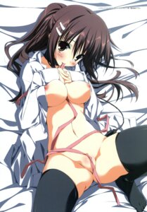 Rating: Questionable Score: 0 Tags: beckon beckoning between_breasts black_legwear black_thighhighs bottomless breast_press breast_suppress breasts brown_eyes brown_hair censored choker collar convenient_censoring dress_shirt erect_nipples feet female hair_ornament hairclip highres kagome_(traumatize) large_breasts long_hair looking_at_viewer minakami_yuki mouth_hold navel nipples no_bra no_panties no_shoes open_clothes open_shirt ponytail pussy ribbon rule34 shirt subarashiki_hibi thighhighs tied_hair white_shirt User: bunchy7s