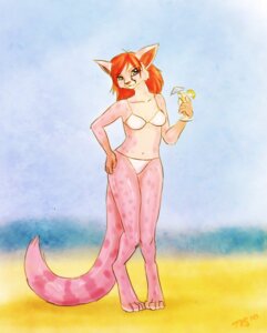 Rating: Safe Score: 0 Tags: 2010 alcohol anthro beach beverage bikini bikini_bottom bikini_top black_markings blue_eyes canid canine cheetah clothed clothing cocktail e621 feet felid feline female food fox fruit fur hair hi_res hindpaw hybrid lemon long_hair looking_at_viewer lumaria mammal markings martini orange_hair outside paws pink_body pink_fur plant sand seaside skimpy sky solo spots stripes swimwear tail tazara two-piece_swimsuit umbrella User: bunchy7s
