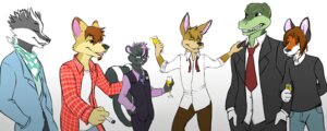 Rating: Safe Score: 0 Tags: 5_fingers accessory anthro badger beard bottomwear bow_(feature) bow_tie brown_eyes brown_hair canid canine canis cigarette clothed clothing collared_shirt container crocodile crocodilian cup digital_media_(artwork) dingo dipstick_ears dress_shirt drinking_glass e621 ear_markings eyes_closed eyewear facial_hair fingers fox foxpaws fully_clothed fur glass glass_container glass_cup glasses gloves_(marking) green_eyes grey_body grey_fur group hair hand_behind_back hand_in_pocket hand_on_back hand_on_shoulder hands_in_both_pockets hi_res holding_container holding_cup holding_object jacket kangaroo looking_at_another macropod male mammal markings marsupial mephitid multicolored_ears mustelid musteline necktie one_eye_closed open_mouth open_smile orange_body orange_fur paint_tool_sai_(artwork) pants pink_hair pockets raineshadowpaw raised_tail reptile rolled_up_sleeves scalie shirt short_hair simple_background skunk smile standing sweater tail teeth topwear vest white_background white_body white_fur wine_glass wink User: bunchy7s